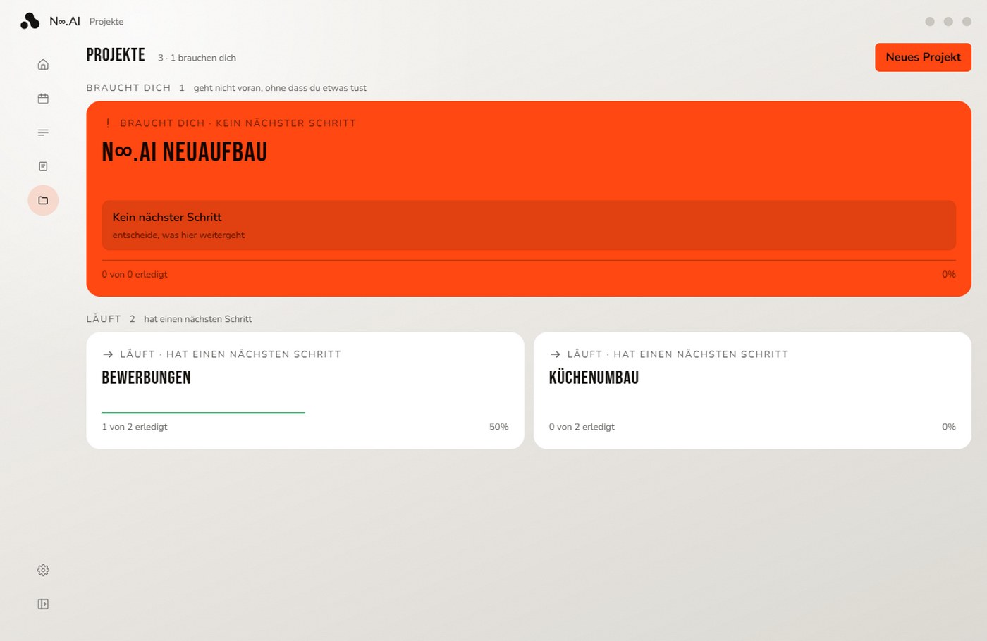 Projektübersicht des N∞.AI-Neuaufbaus, eine Fläche orange hervorgehoben